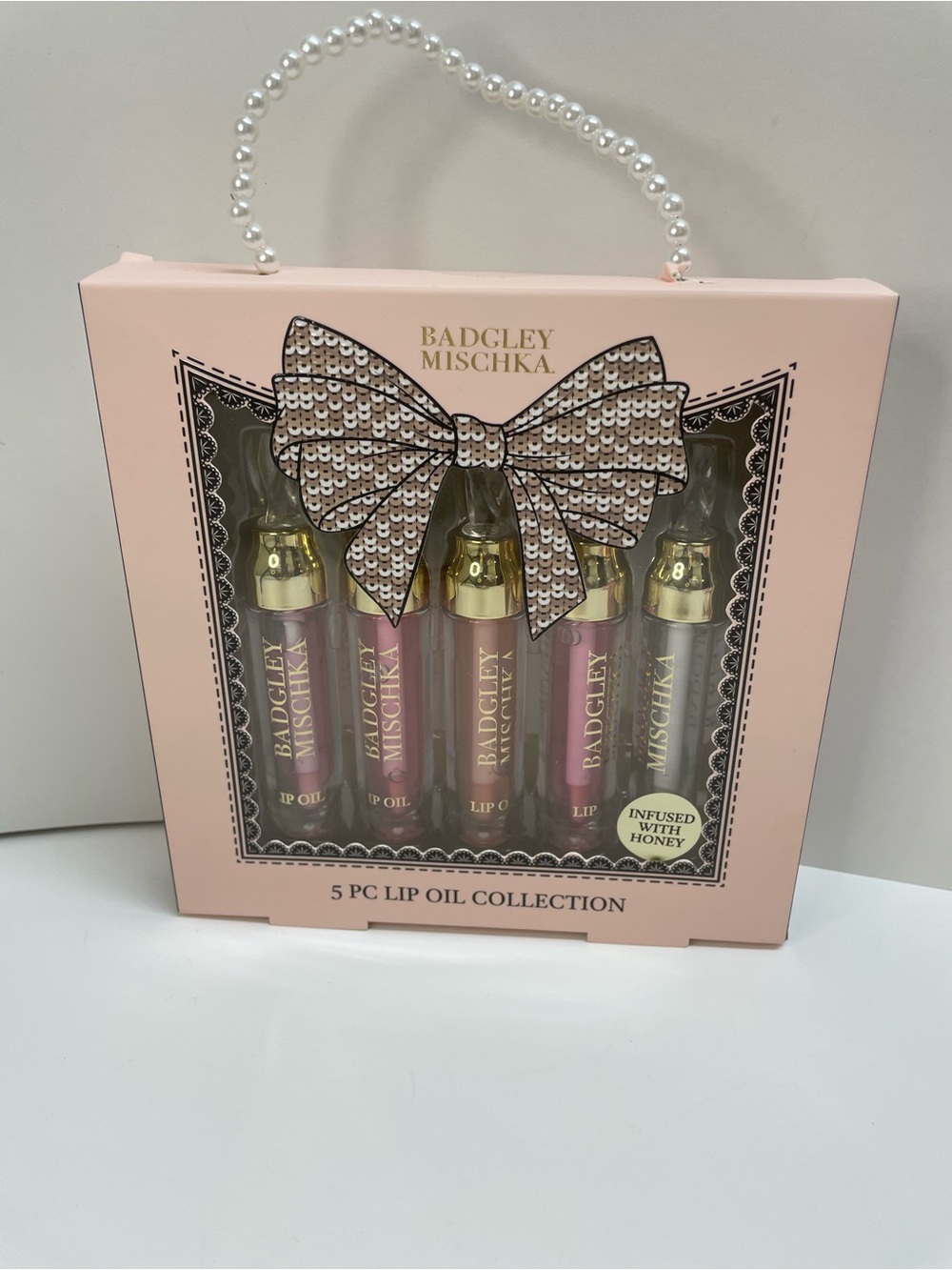 Badgley Mischka Pink Gift Set - 5 Lip Oils with Gold Caps